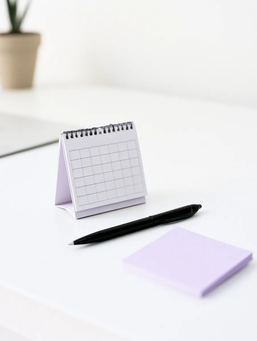 Desk calendar and pen used to track fixed installment loan payment dates