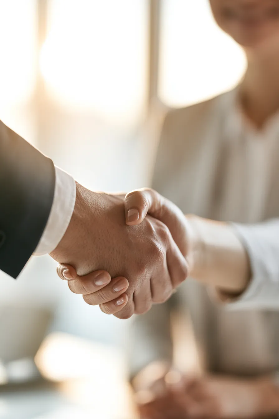 Handshake between an Uplyft Capital lending partner and a customer finalizing a personal loan